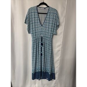 CABANA LIFE Sz S/M Seascape Tie Waist Midi Jersey Dress Boho Swimsuit Coverup